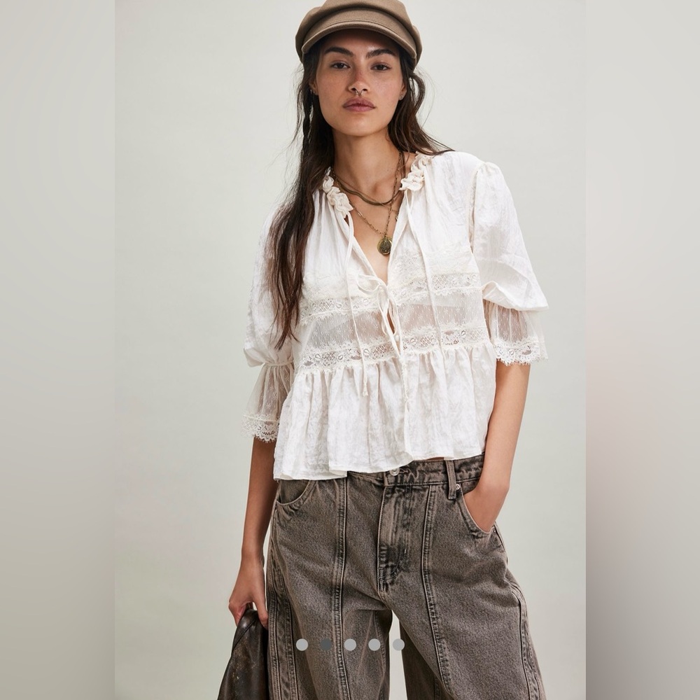 NWT FREE PEOPLE INTIMATELY Forever Young Bed Jacket In White Alyssum MSRP $78 - Picture 3 of 16